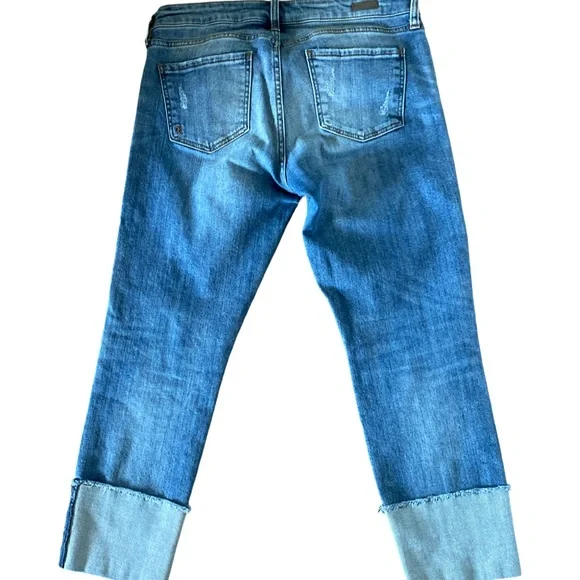 Kut from the Kloth Rolled Cameron Distressed Boyfriend Jeans - 6 blue , cotton - Picture 5 of 6